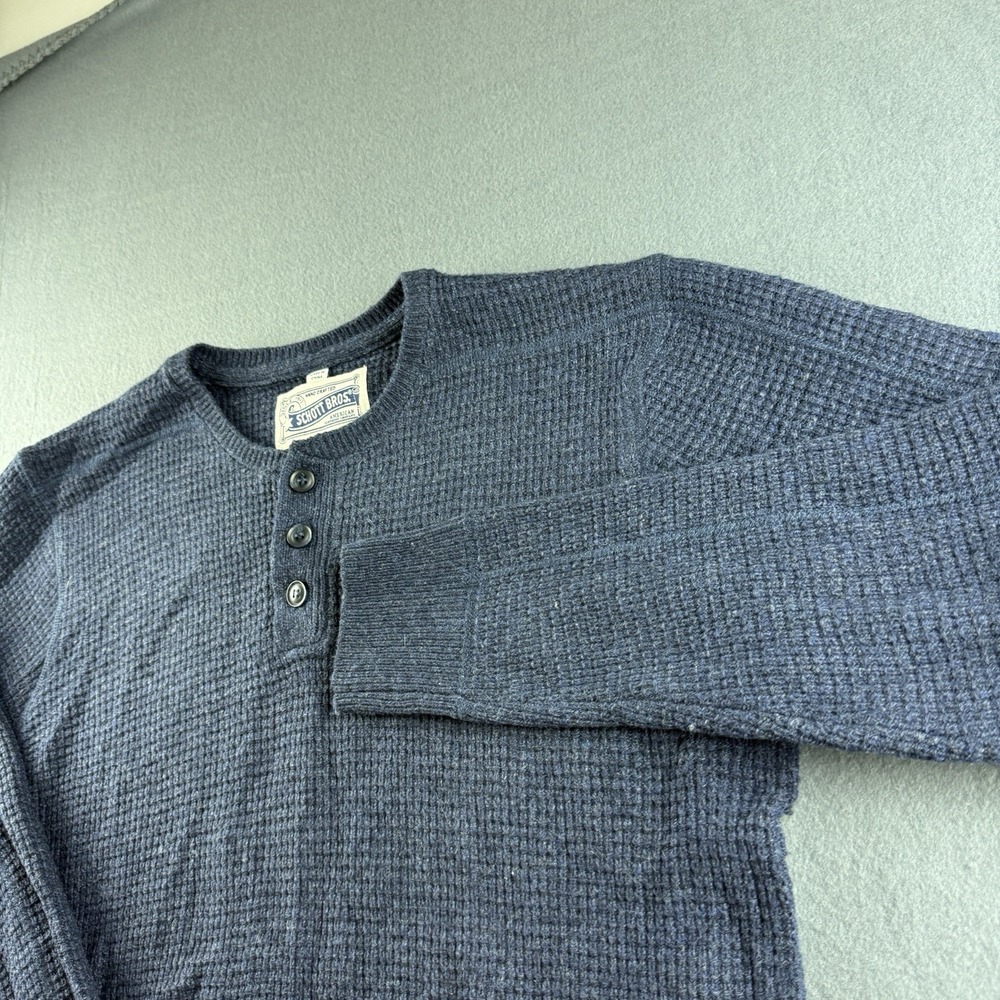 Schott Bros Sweater Men's M Blue Wool Thermal Waffle Knit Henley Pullover Layer